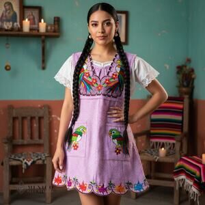 Mexican Folkloric apron embroidered  one of a kind mexico todo corazon SMALL